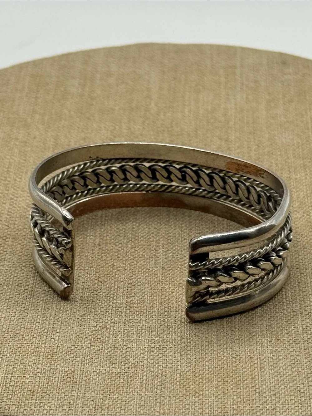Mexico Multi-Texture Silver Tone Bangle cuff Bracelet